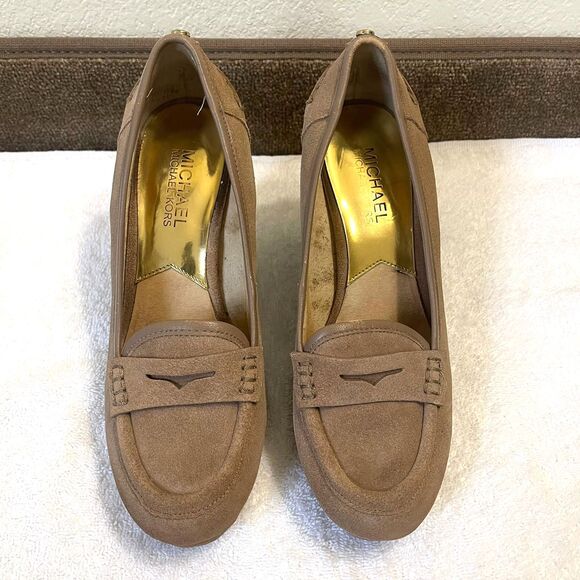 Michael Kors MK Women's Leather High Heel Loafer Pump Wedges Size 7 - Picture 3 of 13